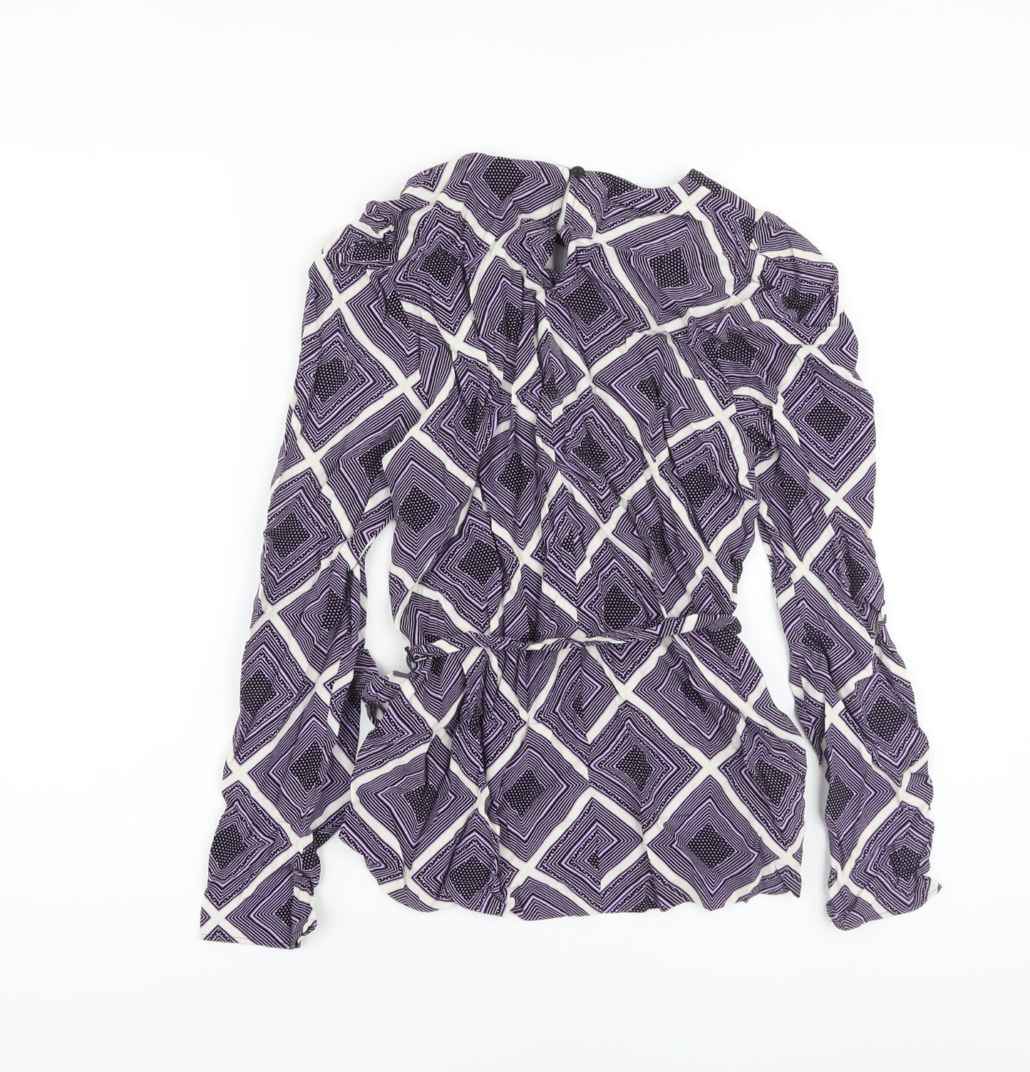 Marks and Spencer Womens Purple Geometric Viscose Basic Blouse Size 6 Round Neck