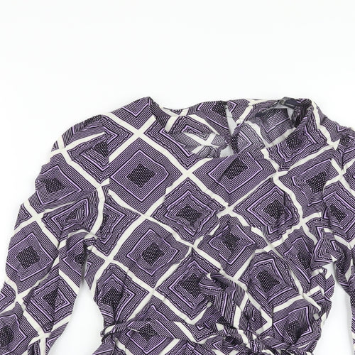 Marks and Spencer Womens Purple Geometric Viscose Basic Blouse Size 6 Round Neck