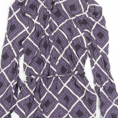 Marks and Spencer Womens Purple Geometric Viscose Basic Blouse Size 6 Round Neck