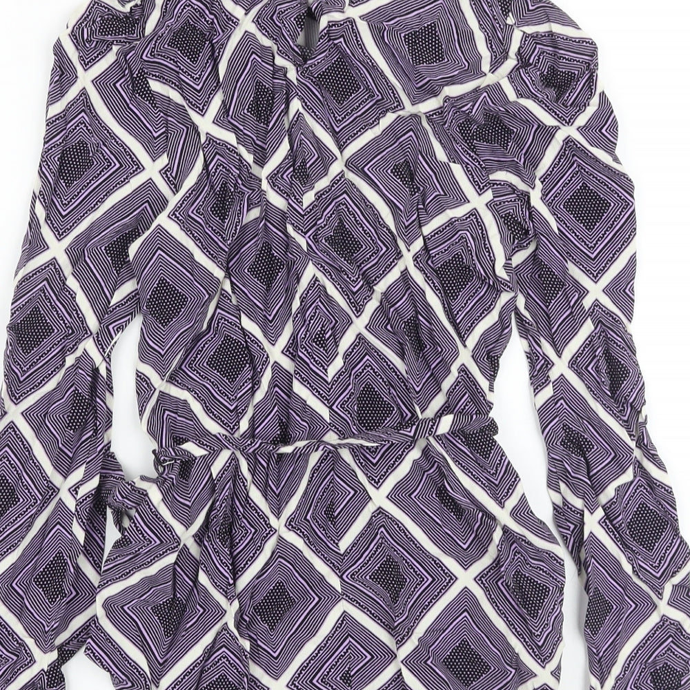 Marks and Spencer Womens Purple Geometric Viscose Basic Blouse Size 6 Round Neck