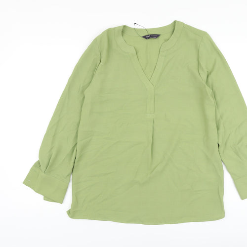 Marks and Spencer Womens Green Polyester Basic Blouse Size 10 V-Neck