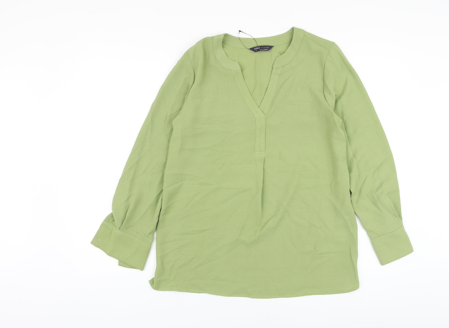 Marks and Spencer Womens Green Polyester Basic Blouse Size 10 V-Neck