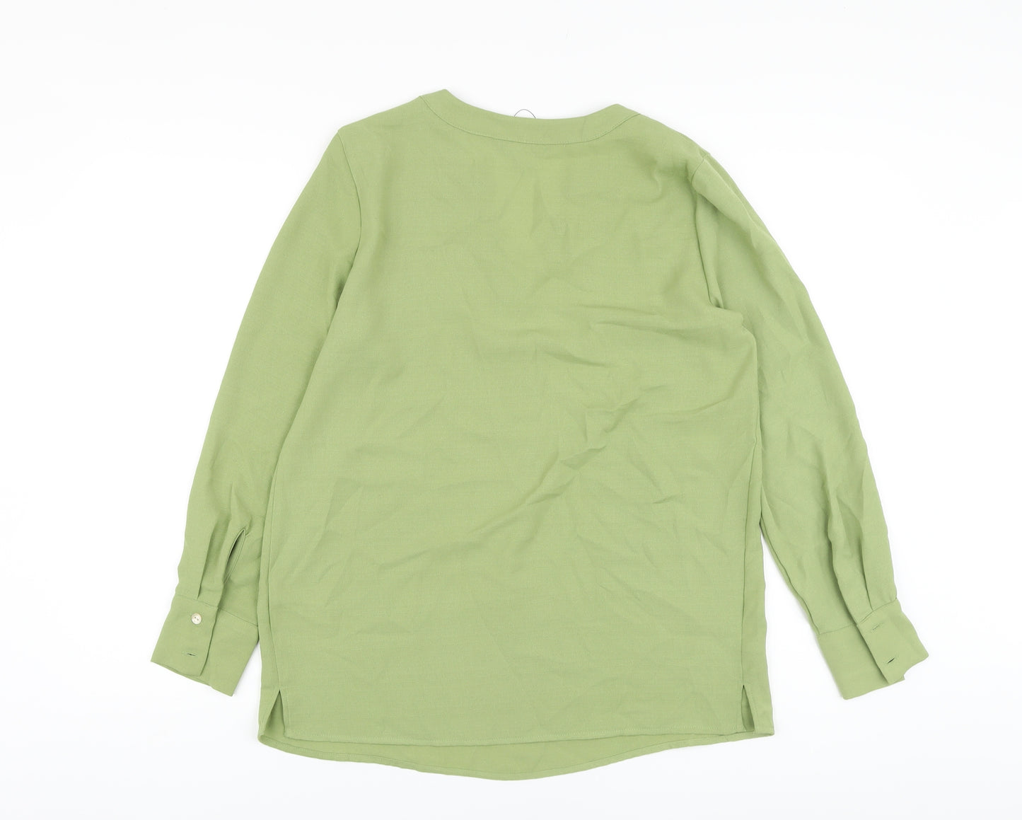 Marks and Spencer Womens Green Polyester Basic Blouse Size 10 V-Neck