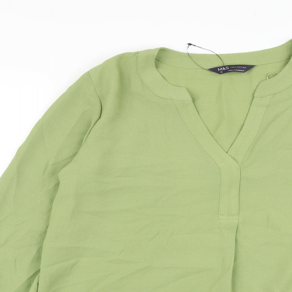 Marks and Spencer Womens Green Polyester Basic Blouse Size 10 V-Neck