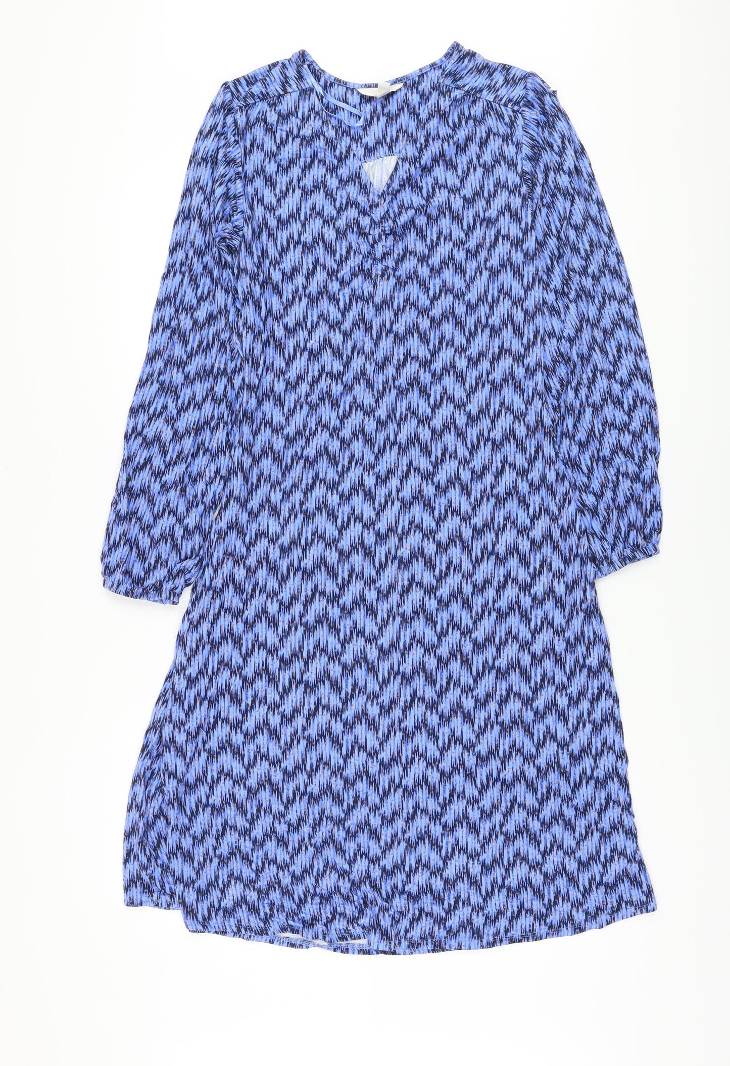 Per Una Womens Blue Geometric Viscose A-Line Size 10 V-Neck Pullover