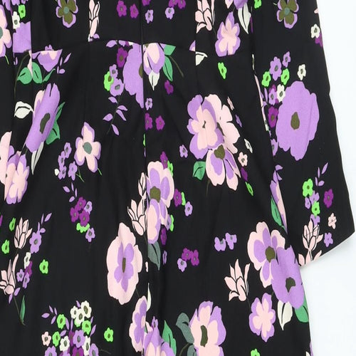 Marks and Spencer Womens Black Floral Polyester A-Line Size 8 Mock Neck Zip