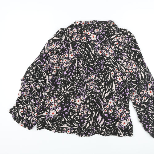 Marks and Spencer Womens Black Floral Viscose Basic Blouse Size 10 V-Neck