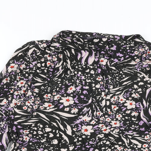 Marks and Spencer Womens Black Floral Viscose Basic Blouse Size 10 V-Neck