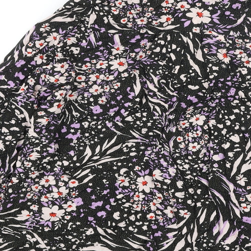 Marks and Spencer Womens Black Floral Viscose Basic Blouse Size 10 V-Neck