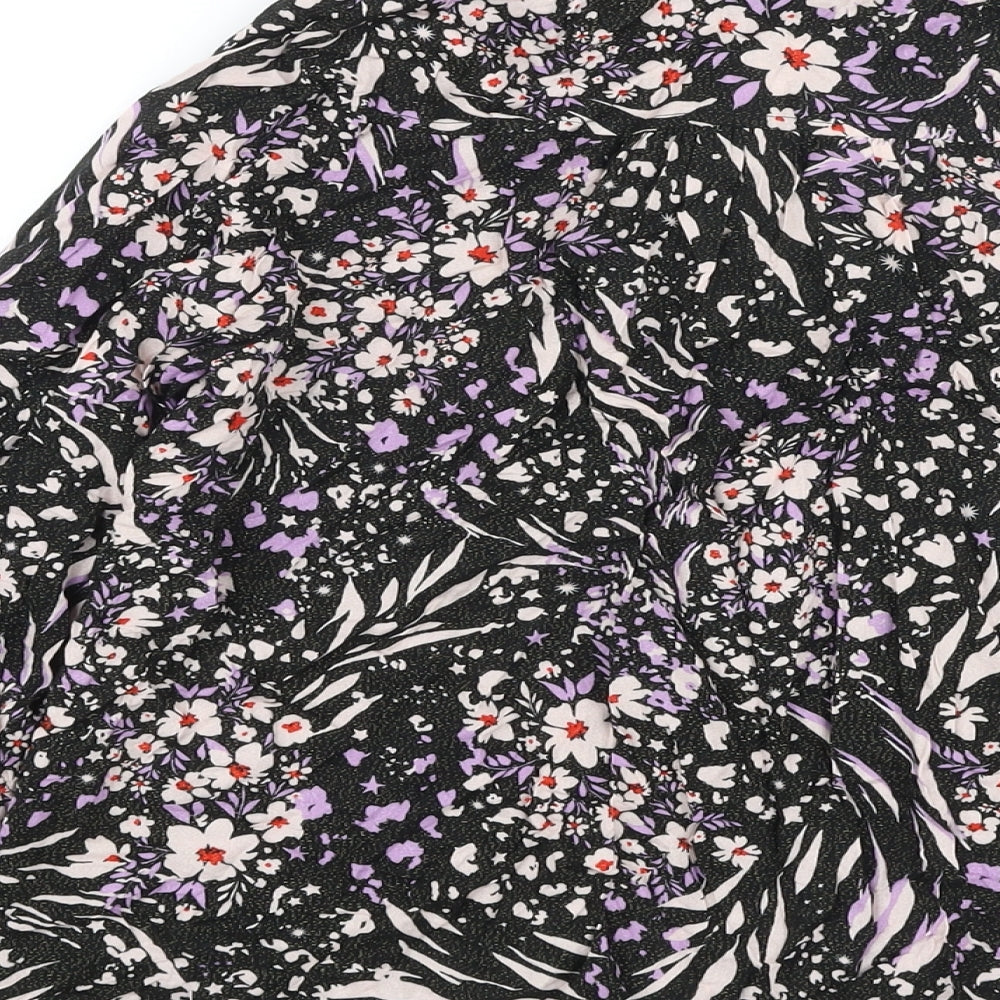 Marks and Spencer Womens Black Floral Viscose Basic Blouse Size 10 V-Neck