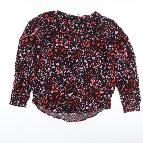 Marks and Spencer Womens Black Animal Print Viscose Basic Blouse Size 6 V-Neck