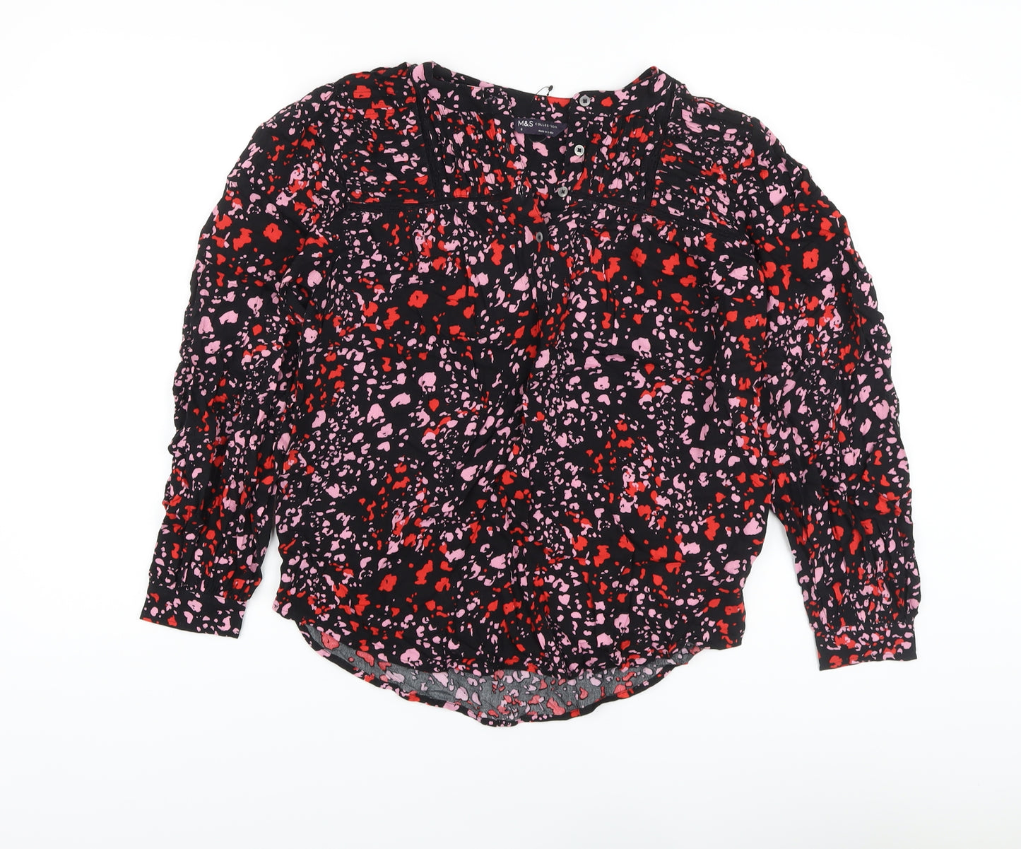 Marks and Spencer Womens Black Animal Print Viscose Basic Blouse Size 6 V-Neck