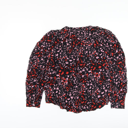 Marks and Spencer Womens Black Animal Print Viscose Basic Blouse Size 6 V-Neck