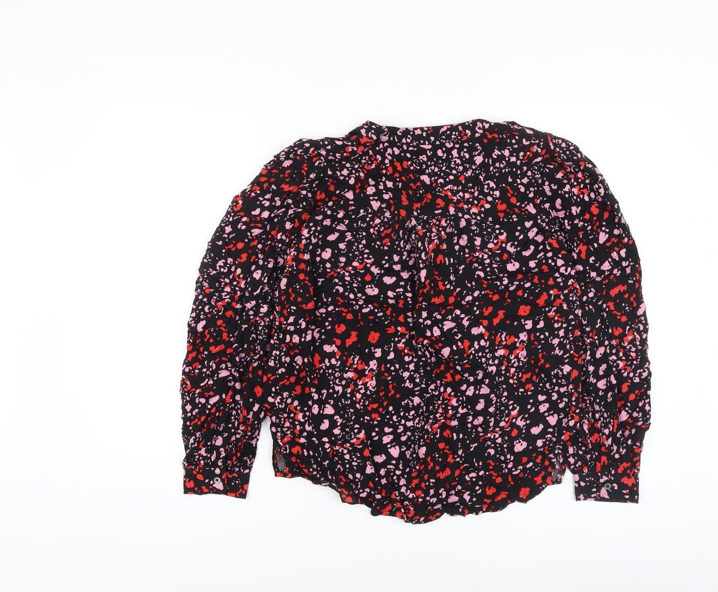 Marks and Spencer Womens Black Animal Print Viscose Basic Blouse Size 6 V-Neck