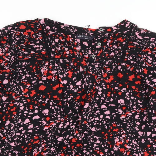 Marks and Spencer Womens Black Animal Print Viscose Basic Blouse Size 6 V-Neck