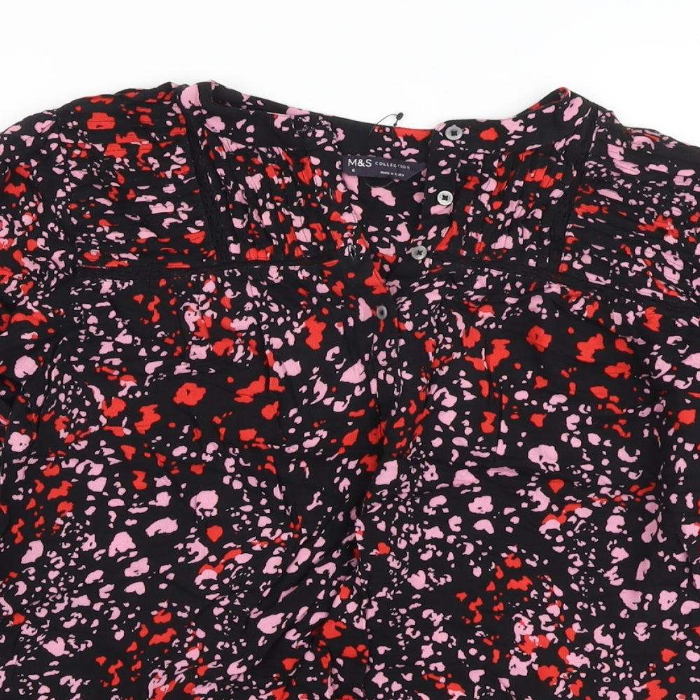 Marks and Spencer Womens Black Animal Print Viscose Basic Blouse Size 6 V-Neck