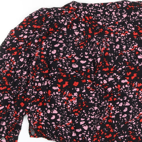 Marks and Spencer Womens Black Animal Print Viscose Basic Blouse Size 6 V-Neck