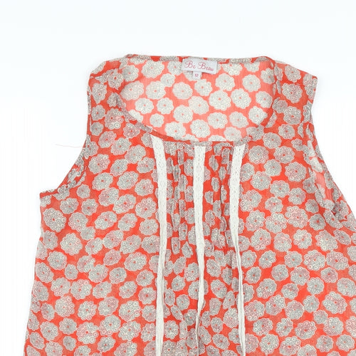 Be Baeu Womens Orange Geometric Polyester Basic T-Shirt Size 12 V-Neck