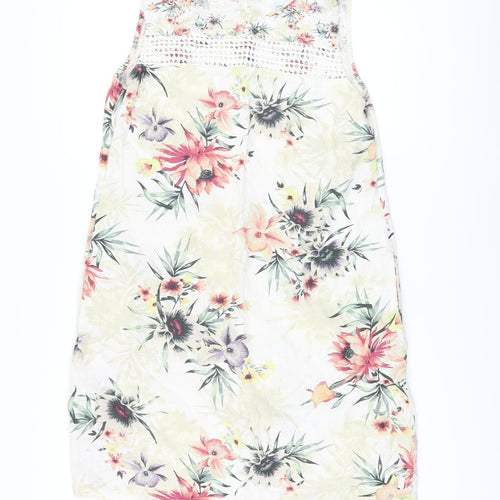 Nextr Womens Multicoloured Floral Linen A-Line Size 12 Round Neck Pullover