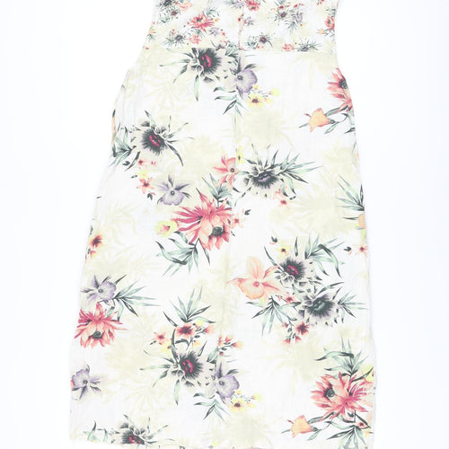 Nextr Womens Multicoloured Floral Linen A-Line Size 12 Round Neck Pullover