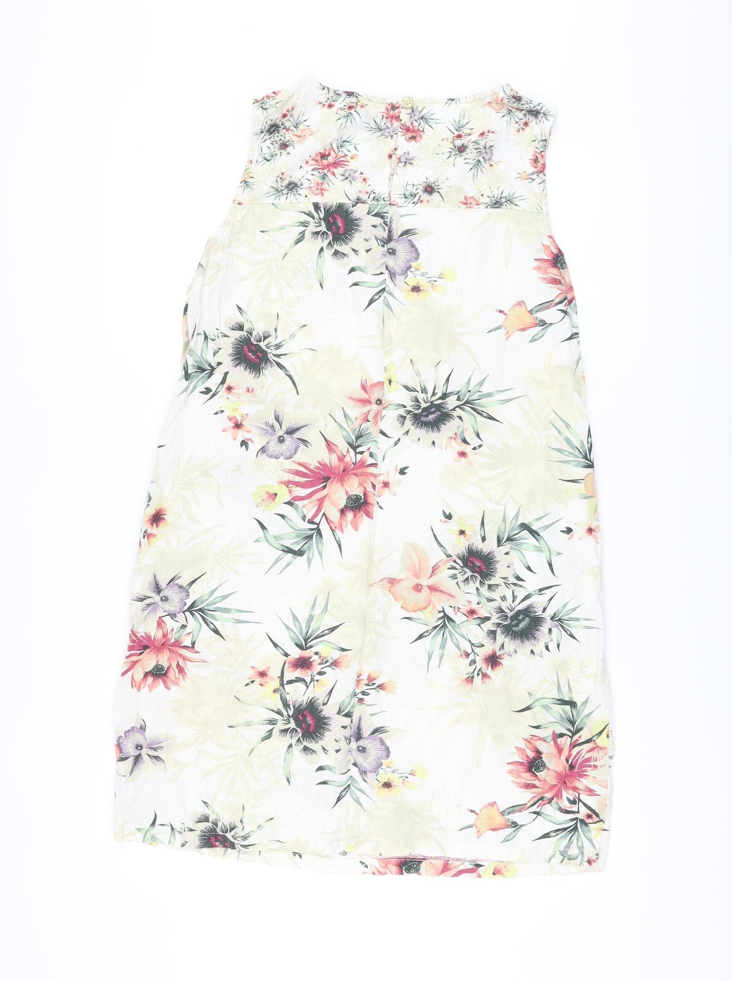 Nextr Womens Multicoloured Floral Linen A-Line Size 12 Round Neck Pullover