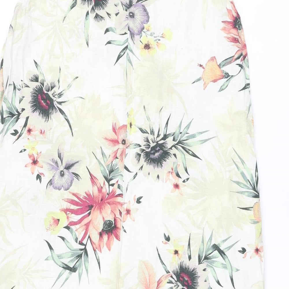 Nextr Womens Multicoloured Floral Linen A-Line Size 12 Round Neck Pullover