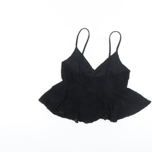 Topshop Womens Black Viscose Basic Tank Size 6 V-Neck
