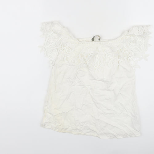 Oasis Womens White Viscose Basic Blouse Size 6 Square Neck