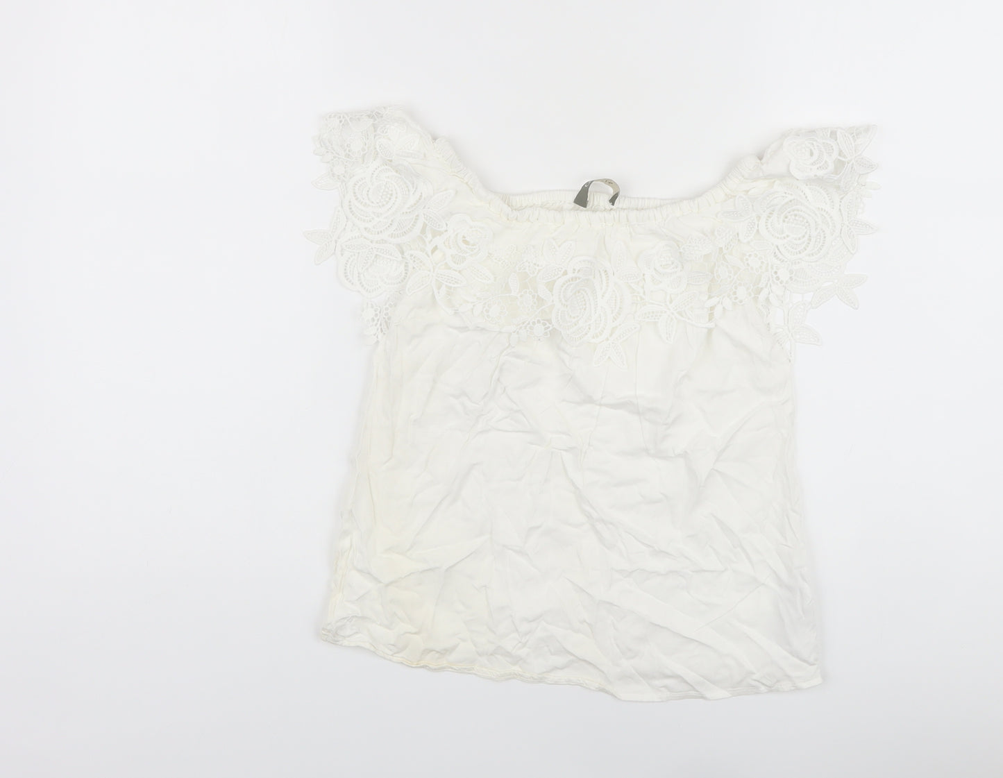 Oasis Womens White Viscose Basic Blouse Size 6 Square Neck