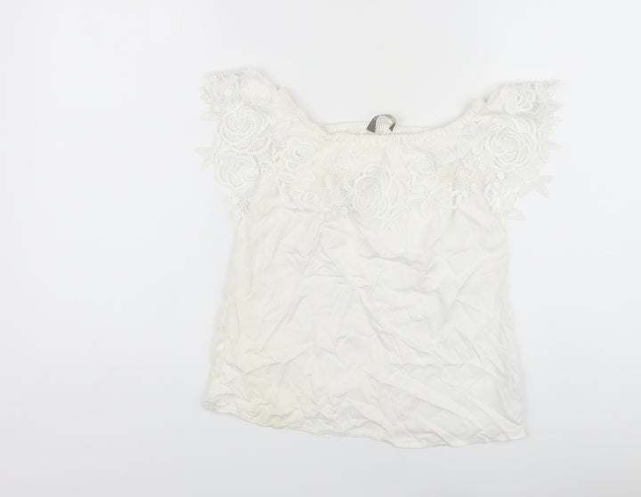 Oasis Womens White Viscose Basic Blouse Size 6 Square Neck