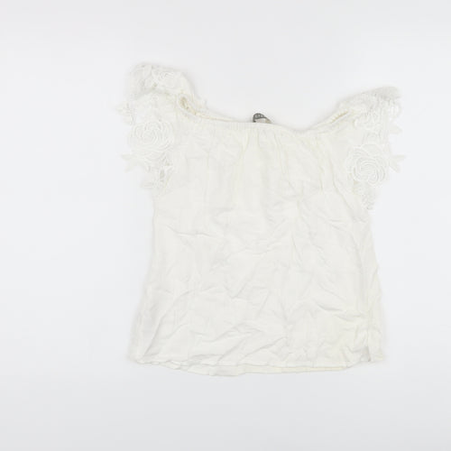 Oasis Womens White Viscose Basic Blouse Size 6 Square Neck