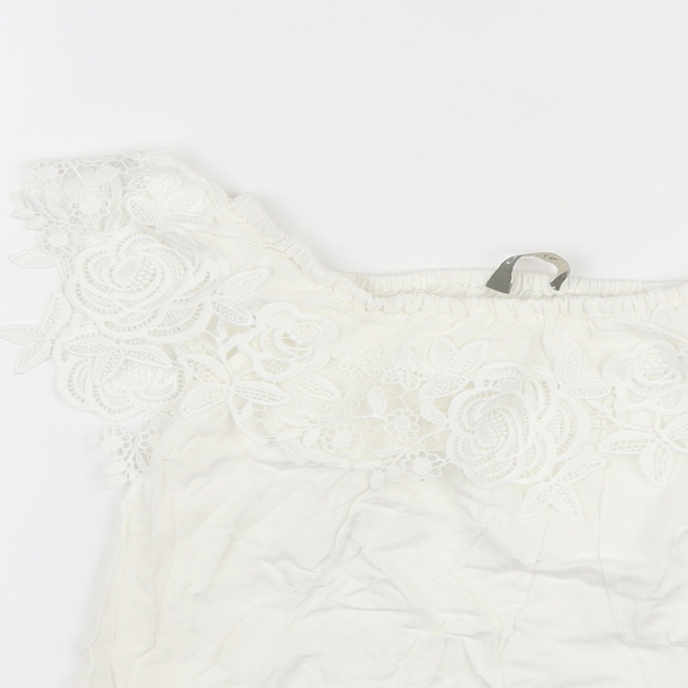 Oasis Womens White Viscose Basic Blouse Size 6 Square Neck