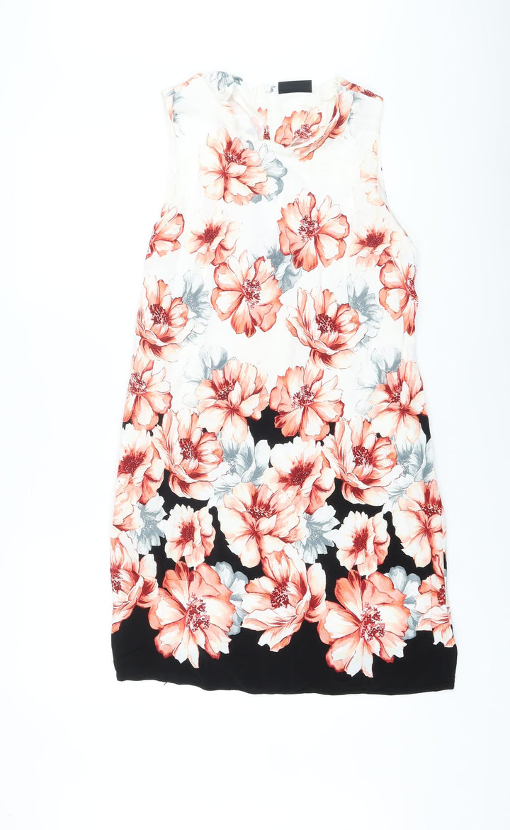 Wallis Womens Multicoloured Floral Viscose A-Line Size 12 Round Neck Zip