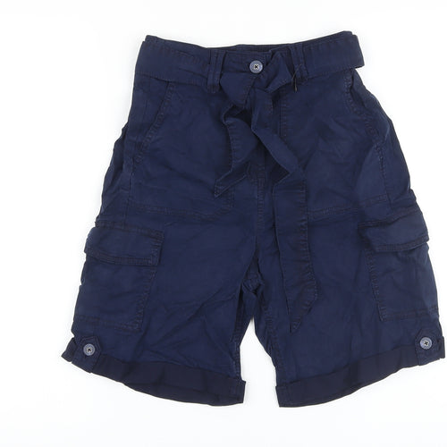 Marks and Spencer Womens Blue Lyocell Cargo Shorts Size 6 L8 in Regular Button