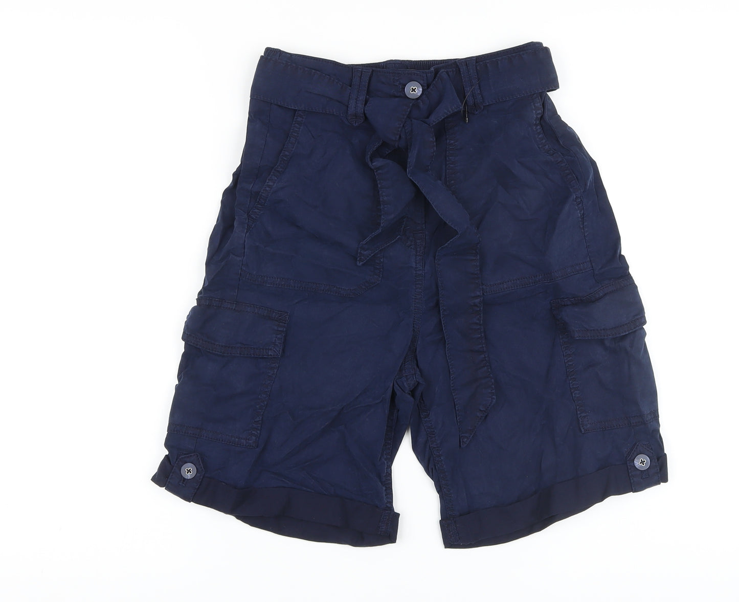 Marks and Spencer Womens Blue Lyocell Cargo Shorts Size 6 L8 in Regular Button