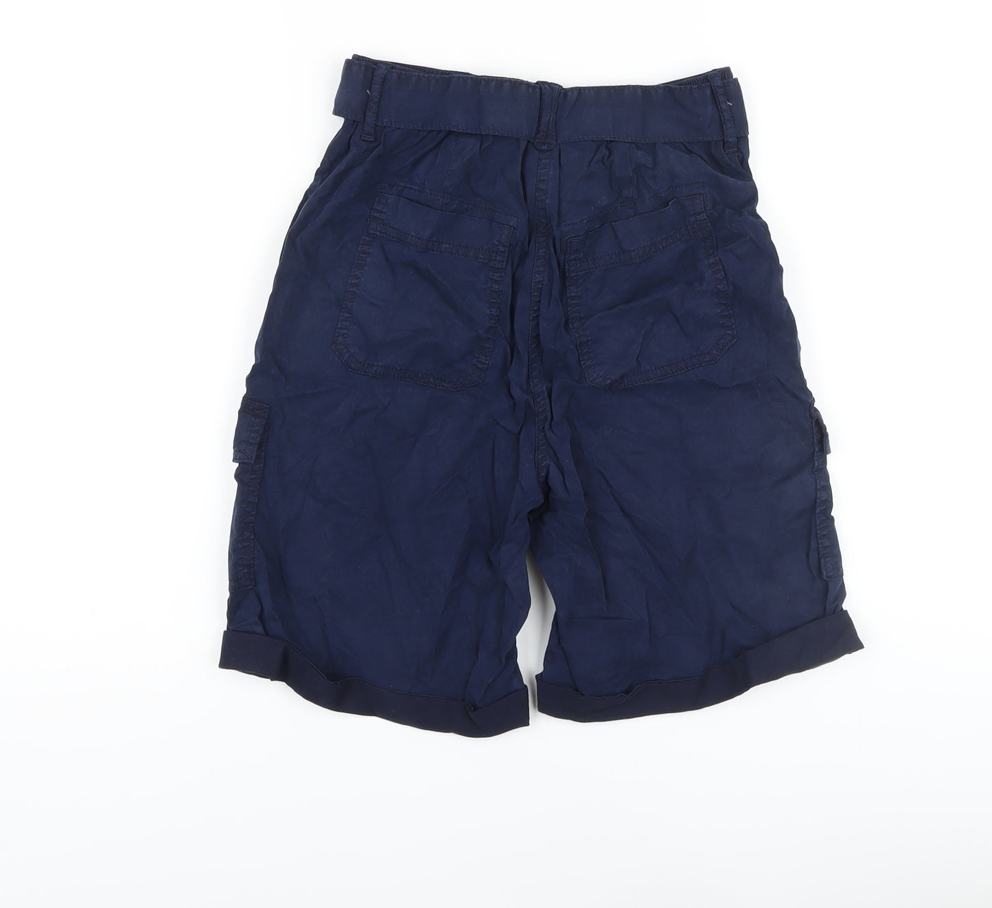 Marks and Spencer Womens Blue Lyocell Cargo Shorts Size 6 L8 in Regular Button