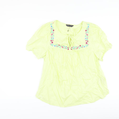 Marks and Spencer Womens Green Cotton Basic Blouse Size 10 Round Neck