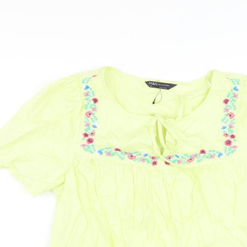 Marks and Spencer Womens Green Cotton Basic Blouse Size 10 Round Neck