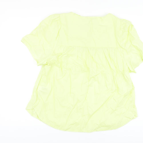 Marks and Spencer Womens Green Cotton Basic Blouse Size 14 Round Neck