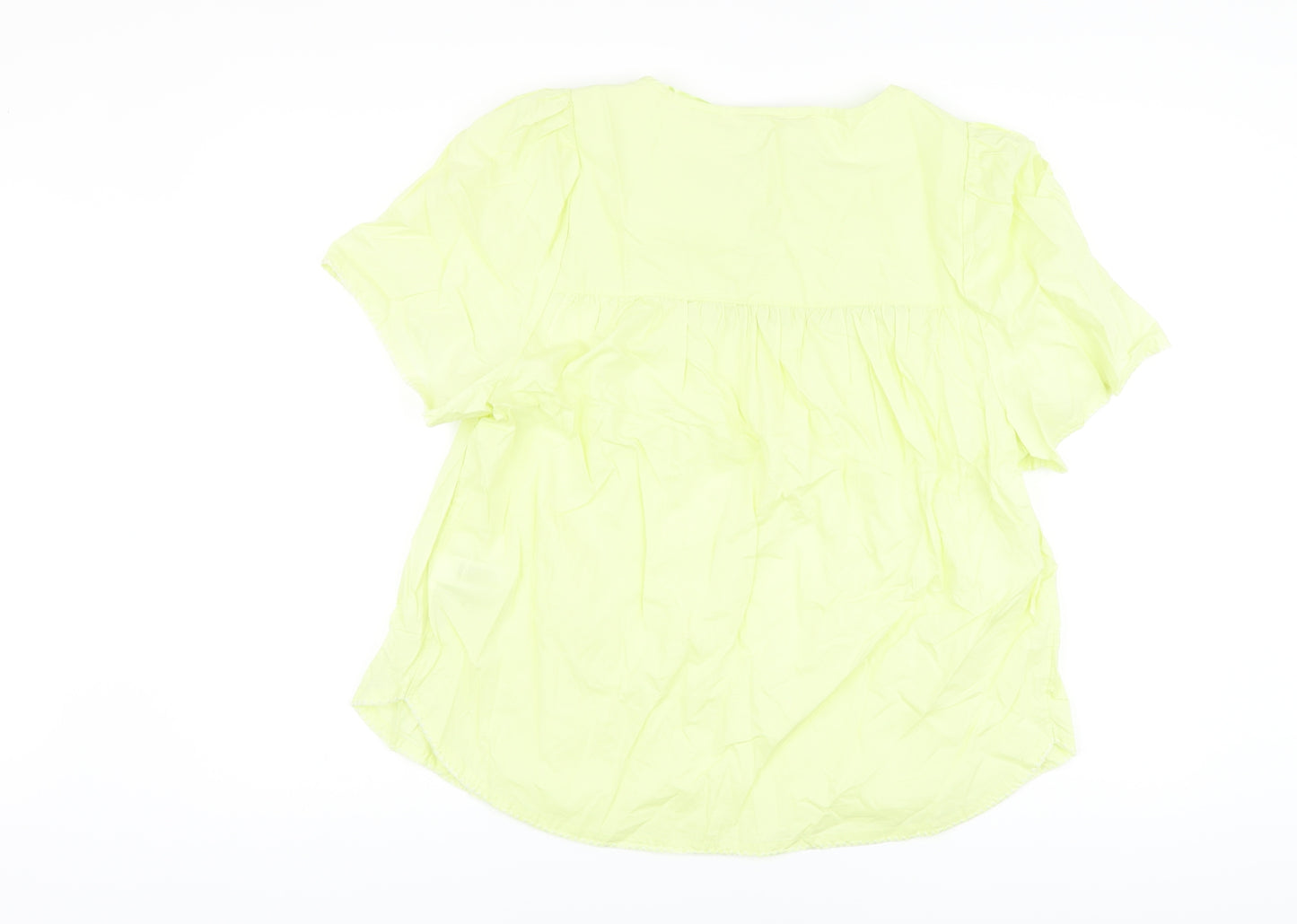 Marks and Spencer Womens Green Cotton Basic Blouse Size 14 Round Neck