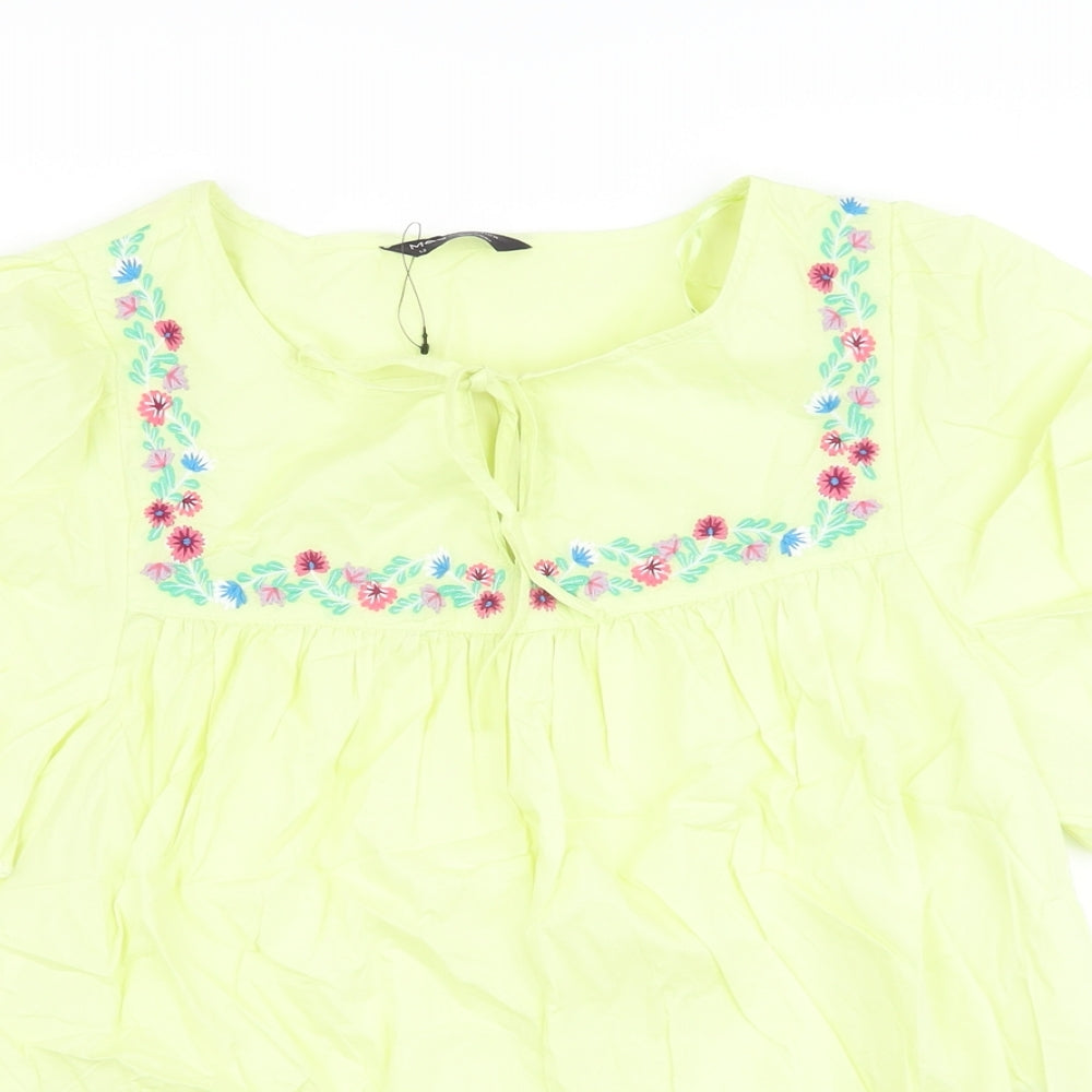 Marks and Spencer Womens Green Cotton Basic Blouse Size 14 Round Neck