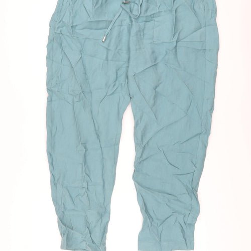 Marks and Spencer Womens Green Lyocell Trousers Size 18 L26 in Regular Drawstring