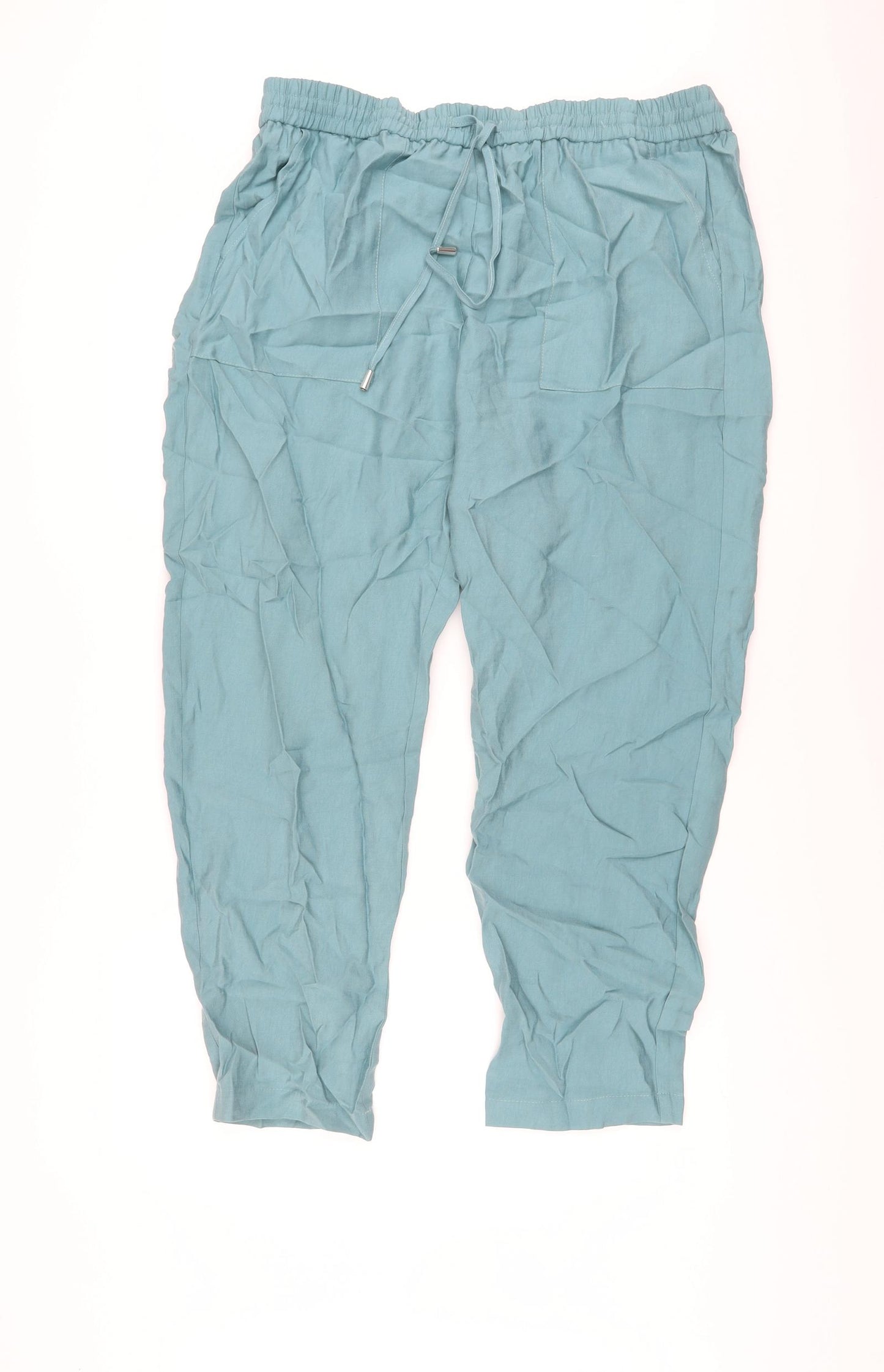 Marks and Spencer Womens Green Lyocell Trousers Size 18 L26 in Regular Drawstring