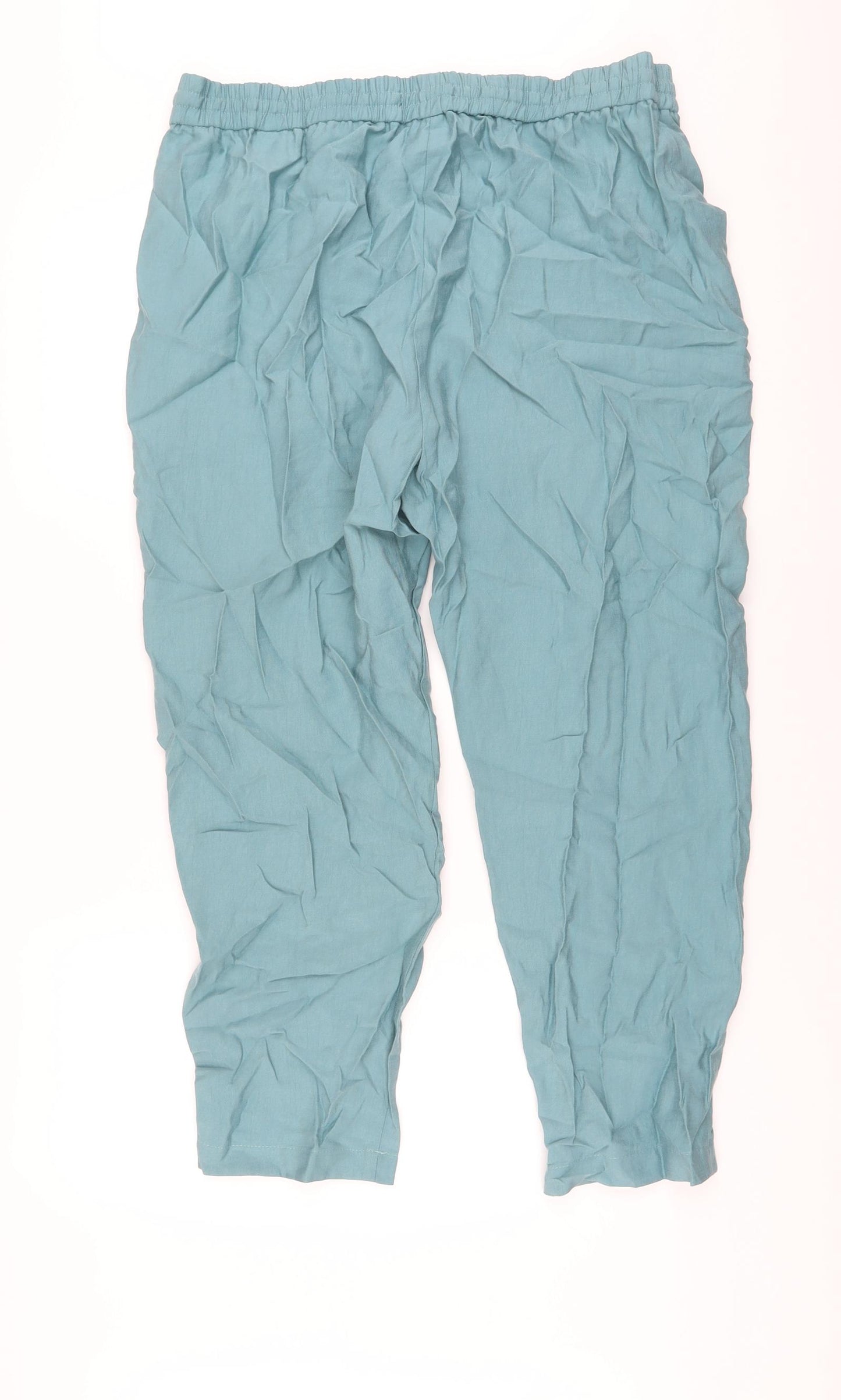 Marks and Spencer Womens Green Lyocell Trousers Size 18 L26 in Regular Drawstring