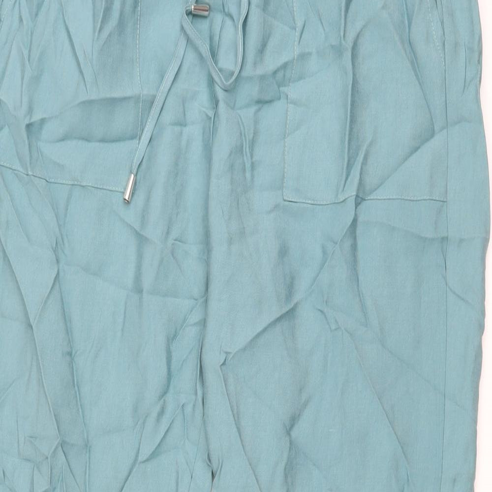 Marks and Spencer Womens Green Lyocell Trousers Size 18 L26 in Regular Drawstring