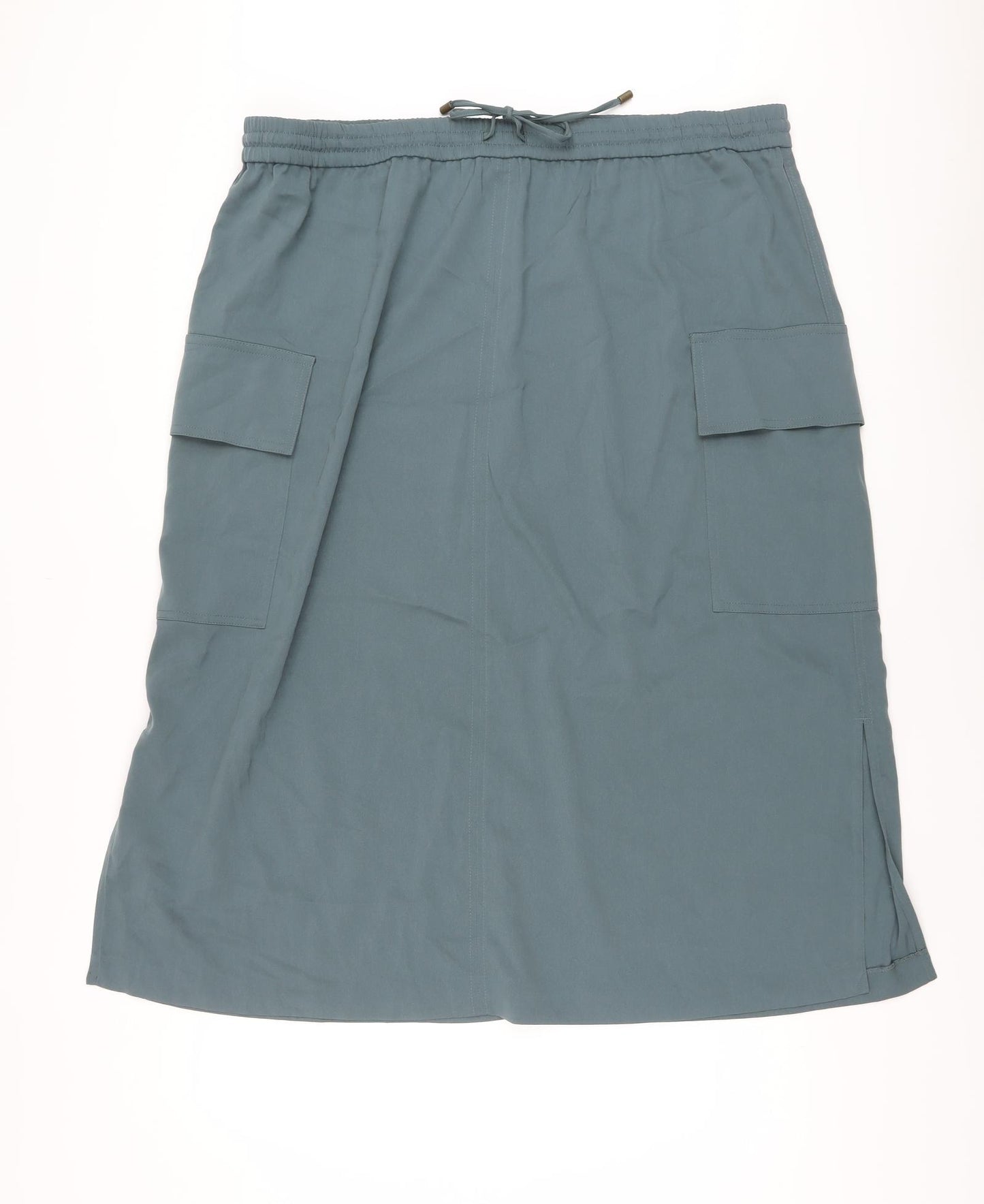 Marks and Spencer Womens Green Polyester A-Line Skirt Size 22 Drawstring