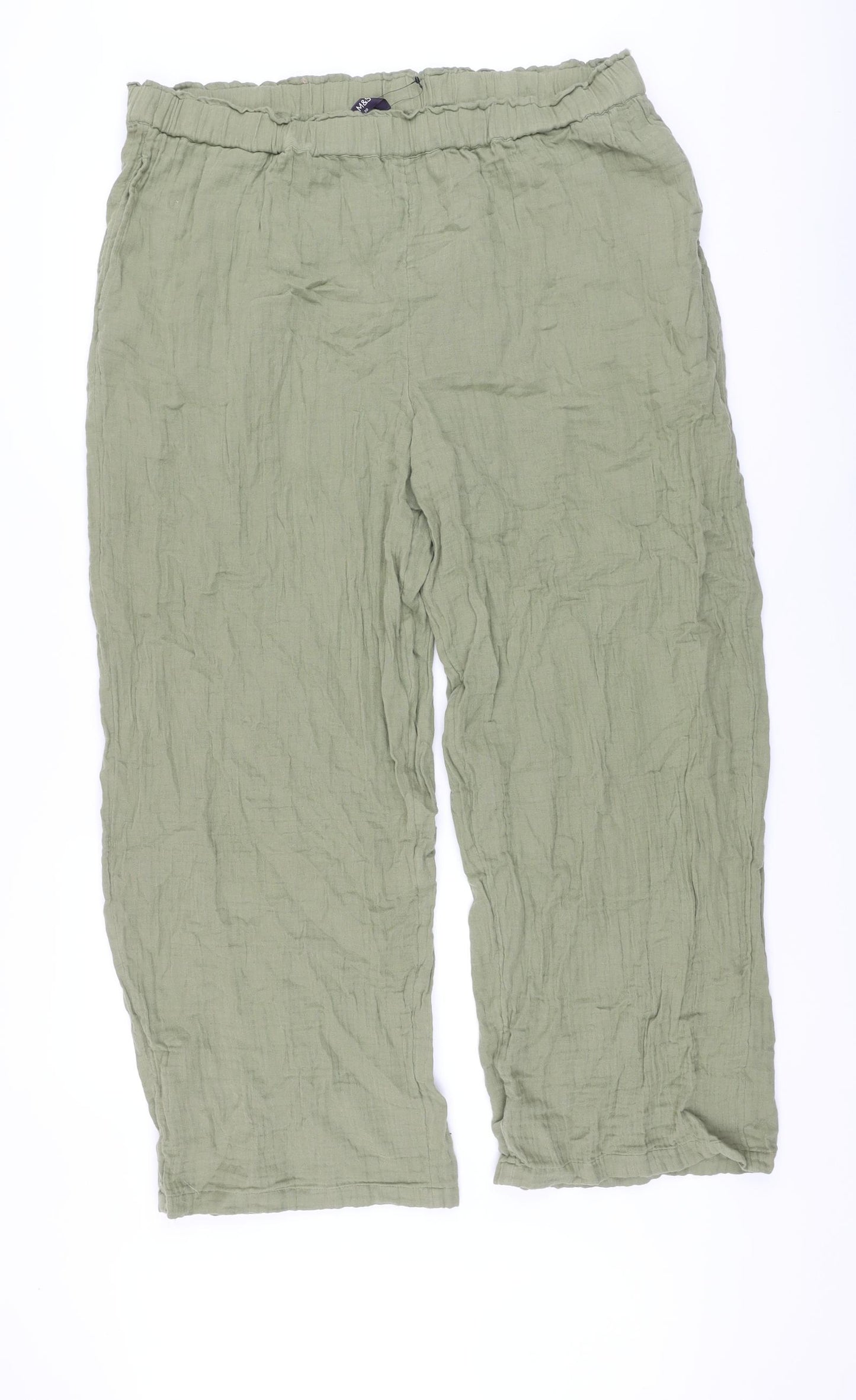 Marks and Spencer Womens Green Cotton Trousers Size 20 L28 in Regular