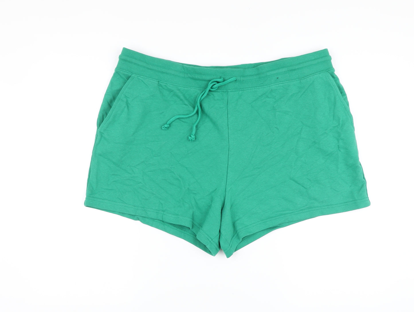 Marks and Spencer Womens Green Cotton Sweat Shorts Size 22 L4 in Regular Drawstring