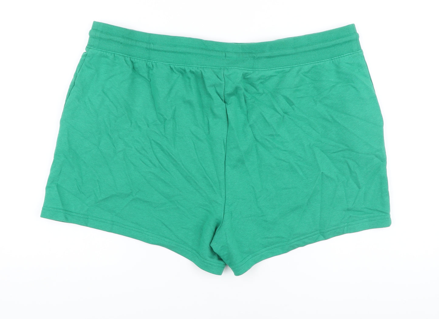 Marks and Spencer Womens Green Cotton Sweat Shorts Size 22 L4 in Regular Drawstring