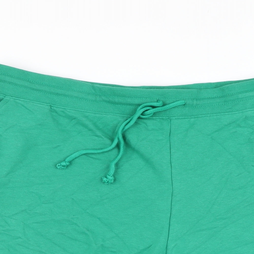 Marks and Spencer Womens Green Cotton Sweat Shorts Size 22 L4 in Regular Drawstring